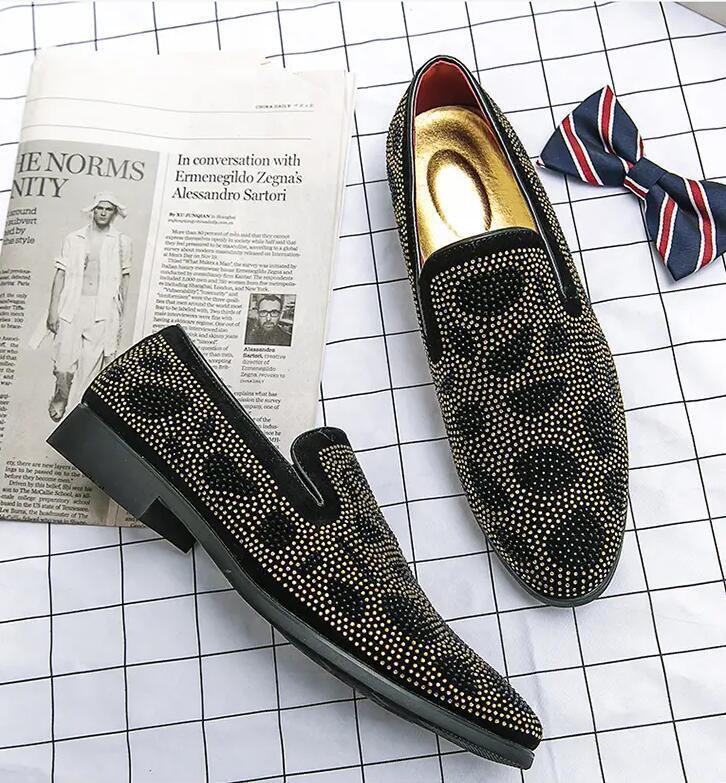 SAOLA Mocassini da uomo strass oro punta punta abito Oxford scarpe da festa