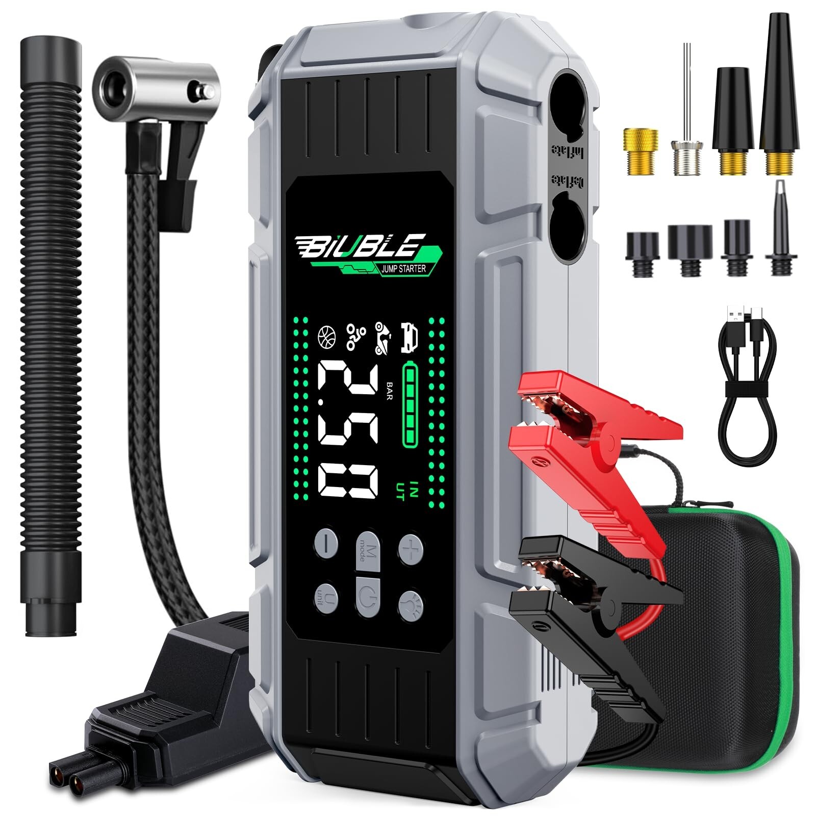 8000A Jump Starter with Air Inflator/Deflator Compressor, 65W Charging Car Ba...