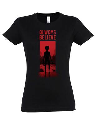 Always Believe Women T-Shirt Alien Invader Haunebu 12 Grey Area 51 TR3B Blue UFO