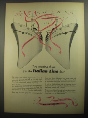 1956 Italian Line Cruise Ad - Two exciting ships join the Italian Line Fleet