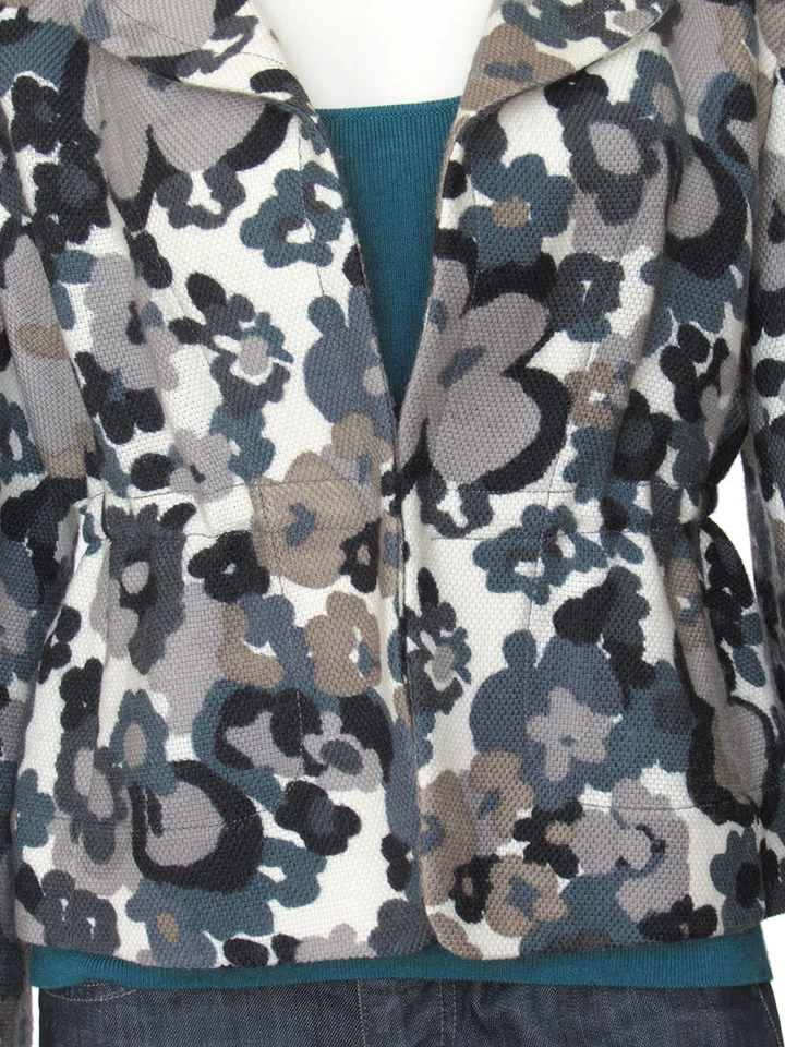 AKRIS PUNTO Jacket sz 10 US/42 F/40 D Taupe/Teal Multi Floral Woven Wool Blazer - Image 4 of 4