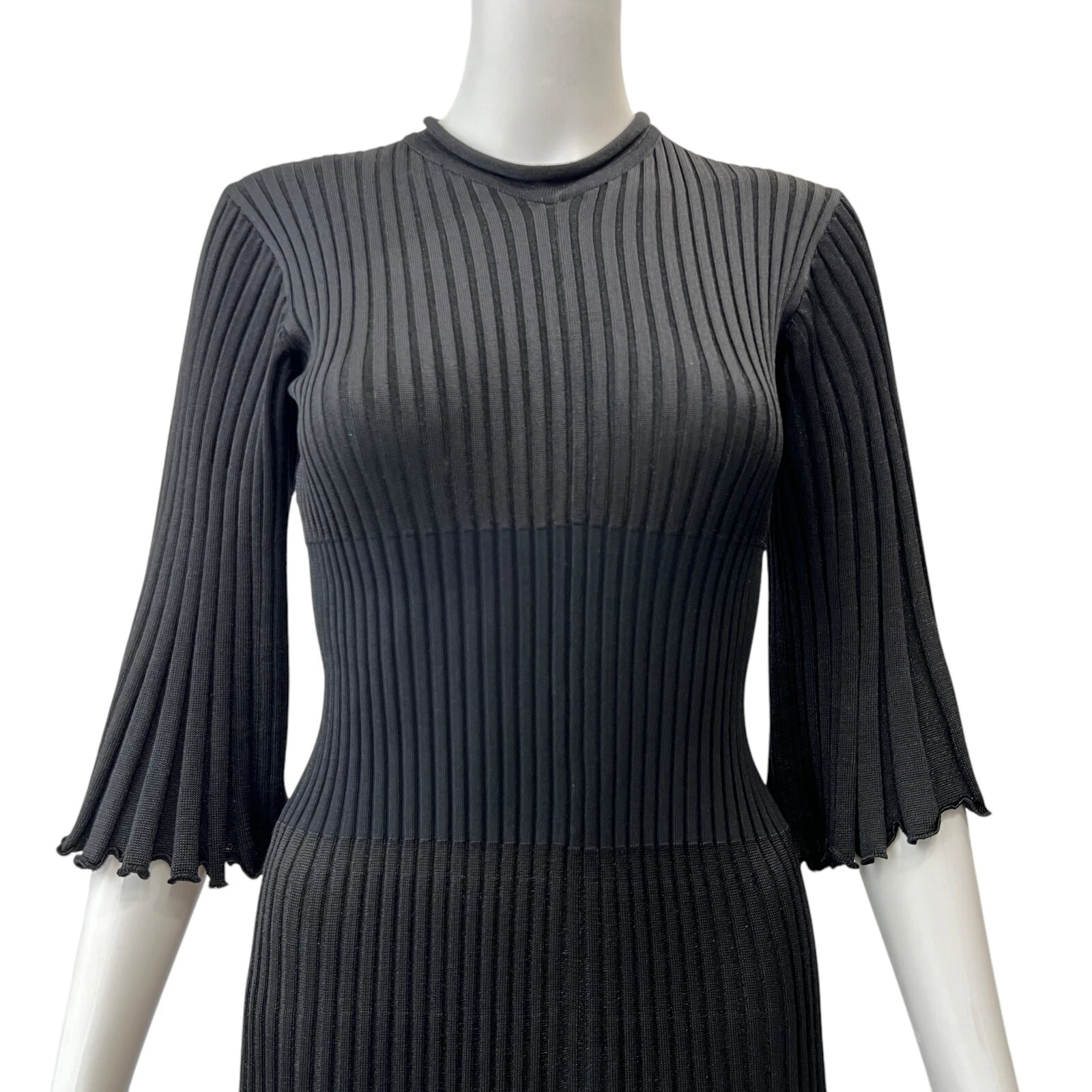 Vestito lungo svasato Bottega Veneta FW20 nero a costine maxi $3280 taglia small