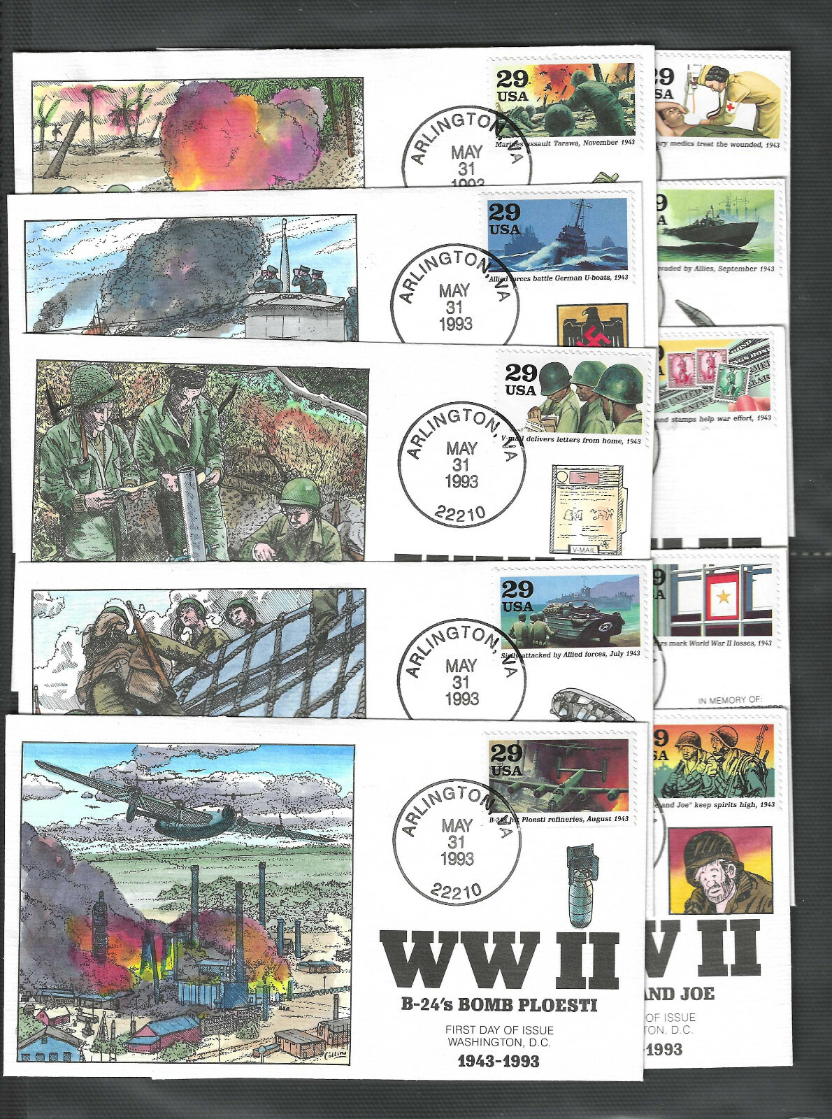 FDC Scott #2765 VF Set of 10 Collins Cachets Hand Painted H/P Covers ...