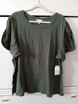 Time and Tru Womens Bubble Shirred Puff Short Sleeve Top Green 3XL (22)