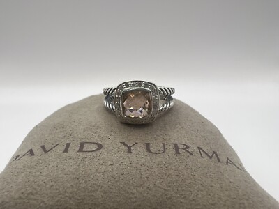 David Yurman Petite Albion Ring With Morganite and Diamonds Size