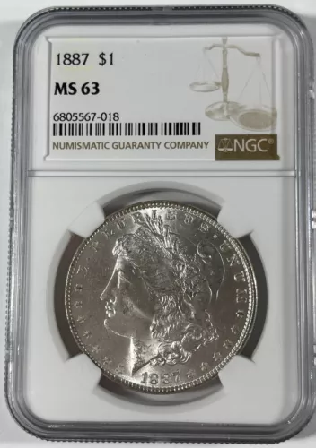 1887 Morgan dollar (#19495) NGC MS63 Obv white Rev gold crescent toning