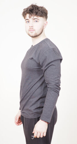 Mens Long Sleeve Cotton T-Shirt Regular Fit Crew Neck or Henley Top Lounge Work - Picture 19 of 72