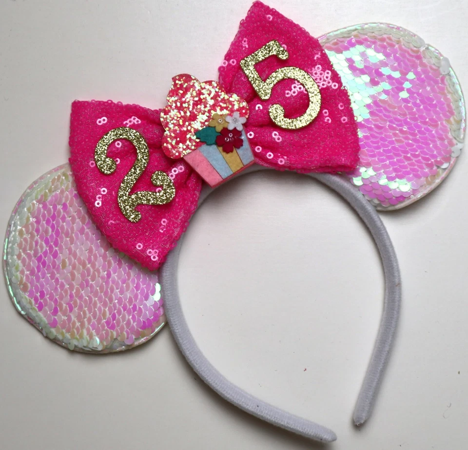 Birthday Minnie Ears, Pink Mickey Mouse Ears, Any Age Birthday Mickey HANDMADE - Image 4 of 4