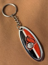 Used Rutgers Scarlet Knights Metal Keychain w/ domed Insert Black/Red Background