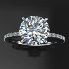 3.Ct Round Cut White Moissanite Engagement Ring 14K Solid White Gold Size 5.5