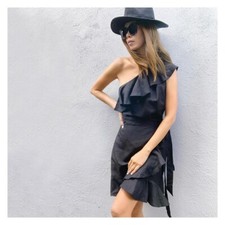 Decjuba Womens Linen Black Dress Sz 8 Minimalist Casual Beach Vacation