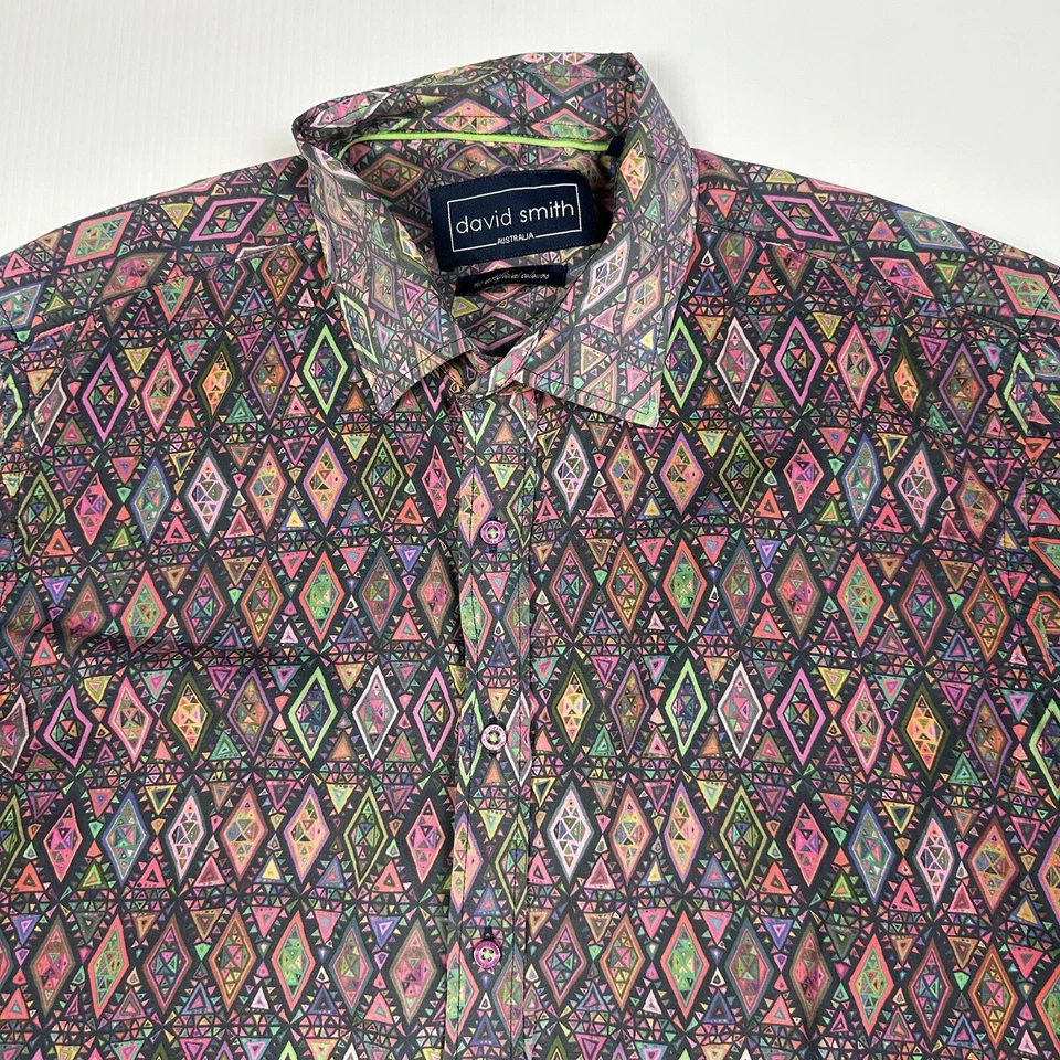 Camisa David Smith Para Hombre Manga Larga B/Up Talla XL Calce Ajustado Fuerte Diamante Geométrico Foto 2 de 4