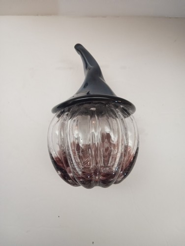 Artisan Glass Hand Blown Purple W/Clear Pumpkin & Witches Hat Stem, NWOB - Picture 4 of 5