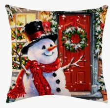 SNOWMEN WINTER HOLIDAY SCENE Christmas Throw Pillow Cover Winter Holiday Decor