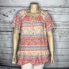 Camisa Top Campesina Avenue Talla 26/28 Rosa y Azul Estampado Floral Ojo de Cerradura