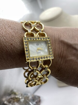 Gold Tone Women s Dress Watch With Crystal Accents 