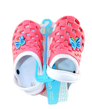 NWT Fun Pink White Kid's Clog Sandals w/Back Strap and Butterfly Design Sz 1