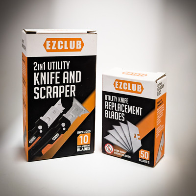 Bundle Ezclub 2 in 1 Utility Knife Scraper with 50pc Extra Blades