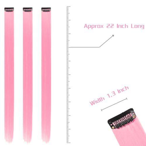 RINBOOOL Colored Hair Extensions Clip in, Light Pink 10 Pieces 22 Inch, for Kids - Picture 4 of 5
