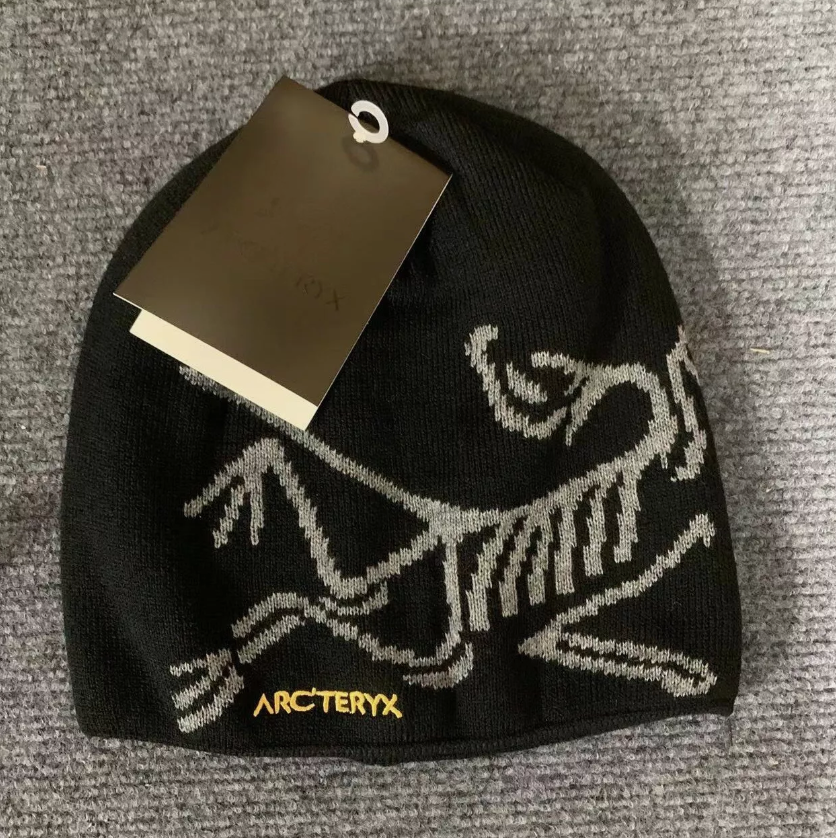 Arcteryx Bird Head Black Toque Beanie Orca Yellow letter Merino wool hat