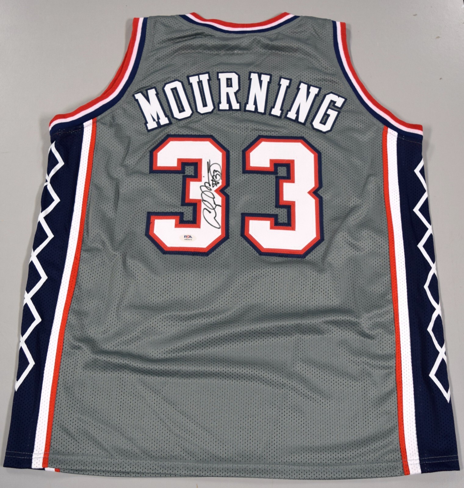 Alonzo Mourning Autographed Signed New Jersey Nets Custom Gray Jersey XL PSA COA 