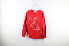 Vintage 90s Womens Large Faded Christmas Reindeer Crewneck Sweatshirt Red USA