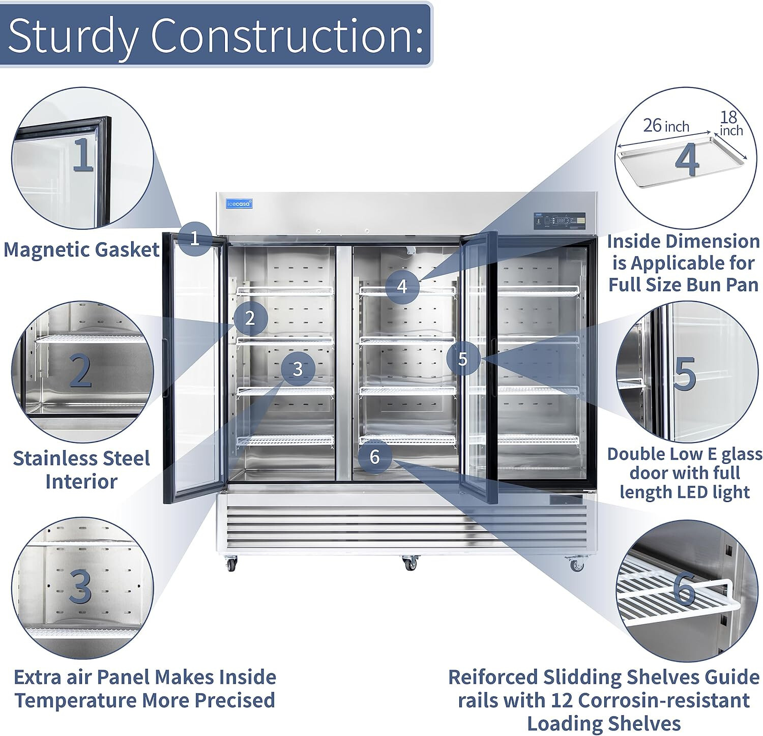 82" Commercial Glass Door Refrigerator, 3 Door Reach-In Merchandiser 72 Cu.ft