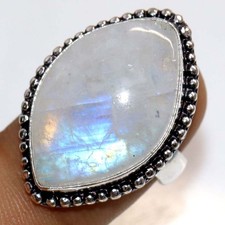 Rainbow Moonstone 925 Silver Plated Ring US 7 Royal Look Jewelry Trendy JW