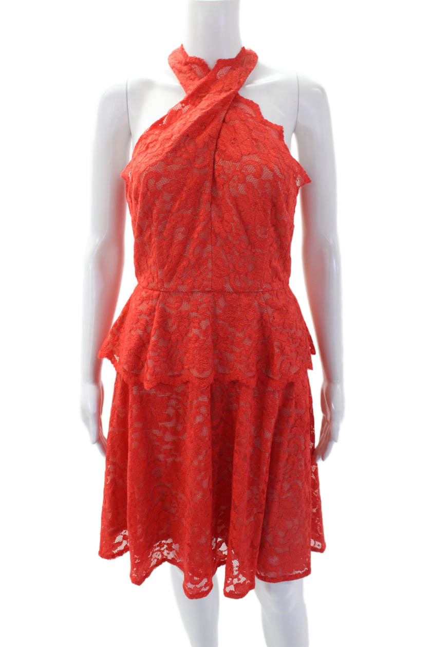 Belle Badgley Mischka Womens Halter Neck Sleeveless Mini Dress Orange Size 4Free Shipping in US $100+ Orders | $6.95 Orders Below