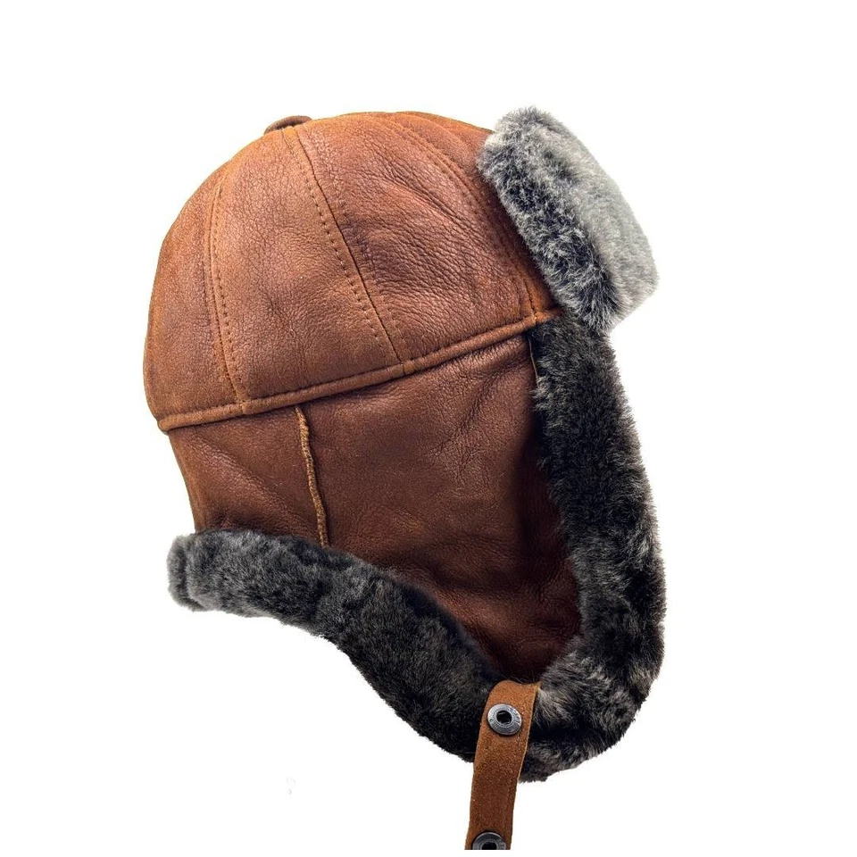 Handmade Russian Fur Hat for Men Leather Ushanka Shearling Winter Trapper Hat - Image 4 of 4