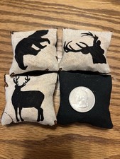 4 Woodland Animals black Back Mini Cornhole, bean bags, 2" X 2"