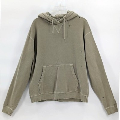 John Elliot Folsom Hoodie Mens Large Sage Green Cropped Distressed Raglan