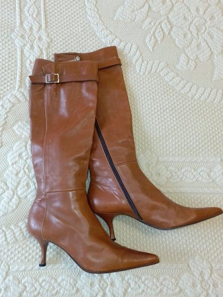 Women Michel Perry Boots Brown Leather 38.5