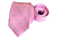 TOMMY HILFIGER MEN'S TIE PINK/PALM PRINT Width: 3.1/8" Length: 59"