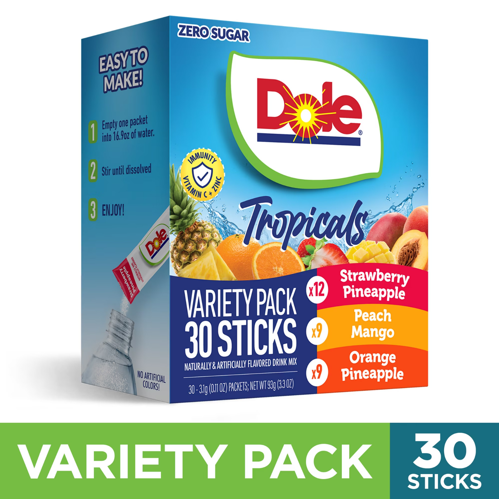 Dole Powder Drink Mix Variety Pack, Tropical, Peach Mango & 