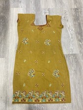 Indian Stitched Embroidered Kurtas, Mustard Yellow Color With Flora Details