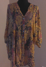RUBY RD NWOT BUTTON DOWN BLOUSE IN MUSTARD BLACK  RED SIZE 3X	BN333
