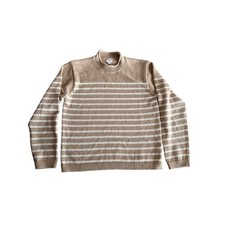 J Crew Rollneck Sweater Womens Size M Tan Ivory Stripe Heritage Coastal Preppy