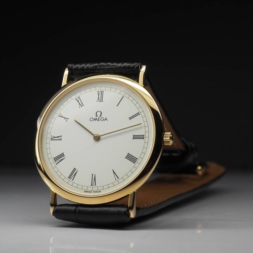 Omega De Ville Vintage Blanc or Rond Noir Ceinture Quartz Montre Hommes Original - Photo 4 sur 9