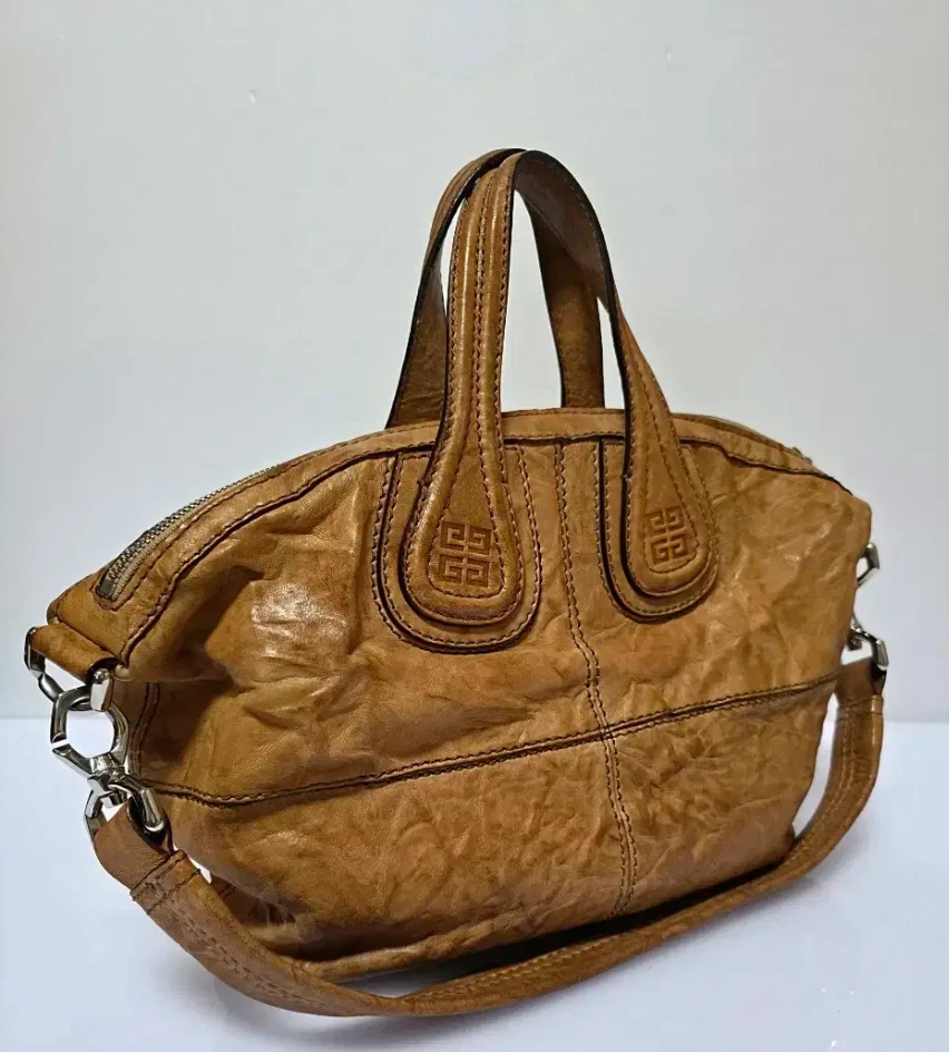 Auténtico Bolso Cartera Grande Givenchy Nightingale Cuero Arrugado Marrón Foto 2 de 4