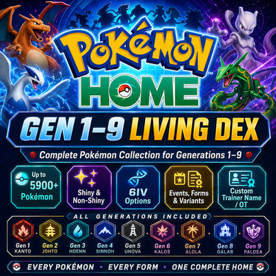   Pokemon Home Full Living Dex Gen 1-9 Completion Definitive Edition  COMPLETE 
