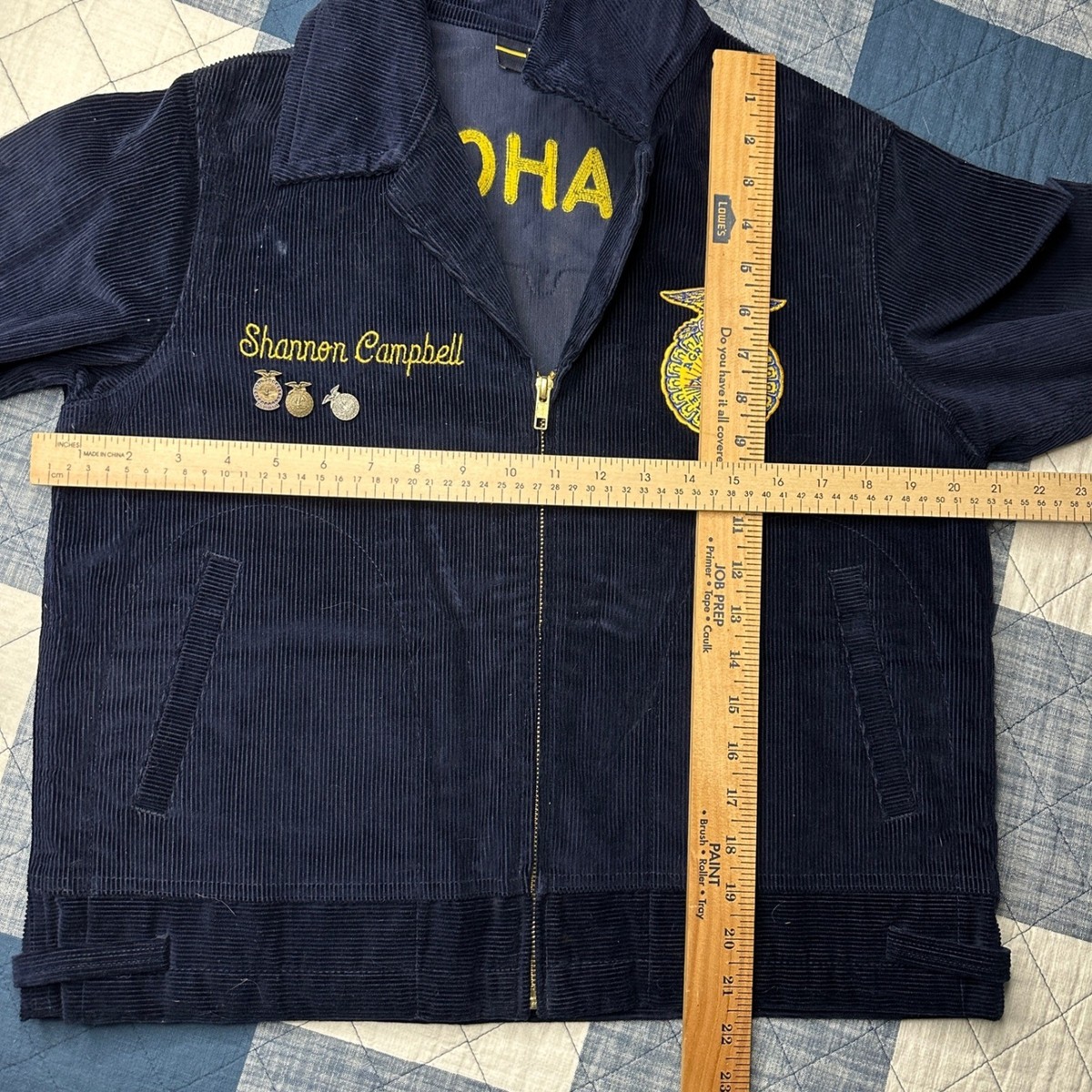 Vintage FFA Official Jacket Oklahoma Elgin Navy Blue Corduroy Size