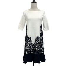 Valentino S Ivory/Black Lace Ruffle Cocktail Dress Women's