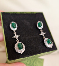 Elegante Jade-Ohrringe – 925 Silber –Florales Design Hängeohrringe