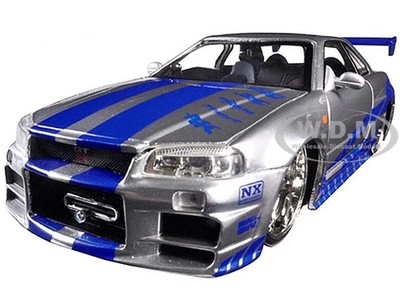 BRIAN'S NISSAN GTR SKYLINE R34 SILVER FAST & FURIOUS 25 YEARS 1/24