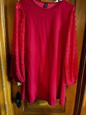 Women’s Size Sm Red w/Sheer Long Sleeves Knee Length Party Dress NWOT