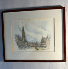 Brussels Grand Place Framed Matted Wall Art Belgium Cityscape 14 x 12
