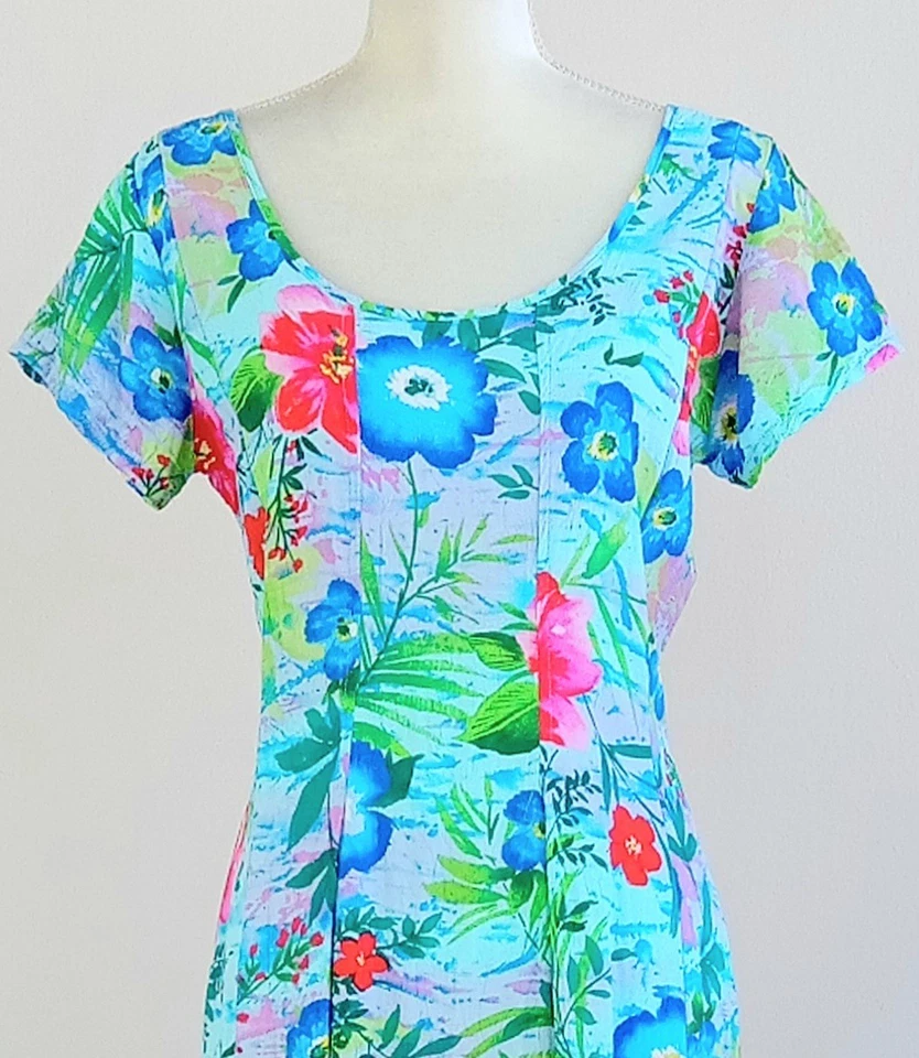 Маленький винтажный JAMS WORLD синий гибискус цветочный пуловер длинное платье макси, Гавайи - Изображение 4 из 4