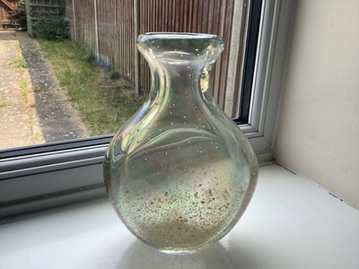 Atemberaubende große schwere (1,5 kg) Kunstglas Kontrollblasen Goldflecken Glasvase
