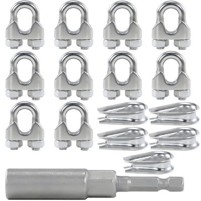 Durable 10Pcs M6 Stainless Steel Wire Rope Clips with 5 Thimbles Included